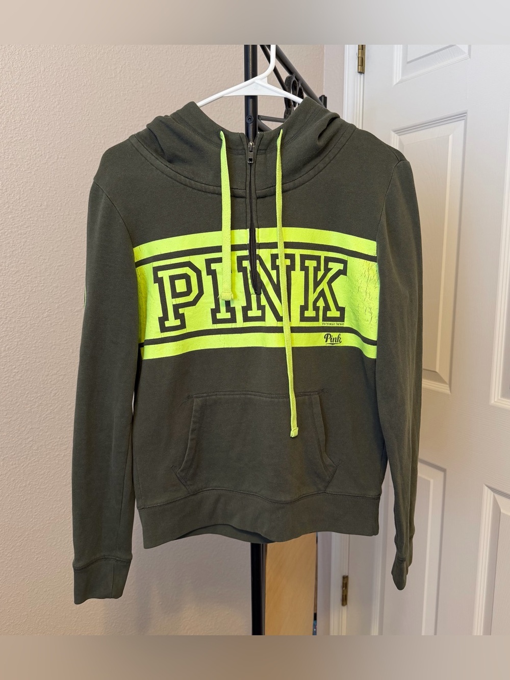 VS PINK y2k neon & navy green 3/4-zip hoodie